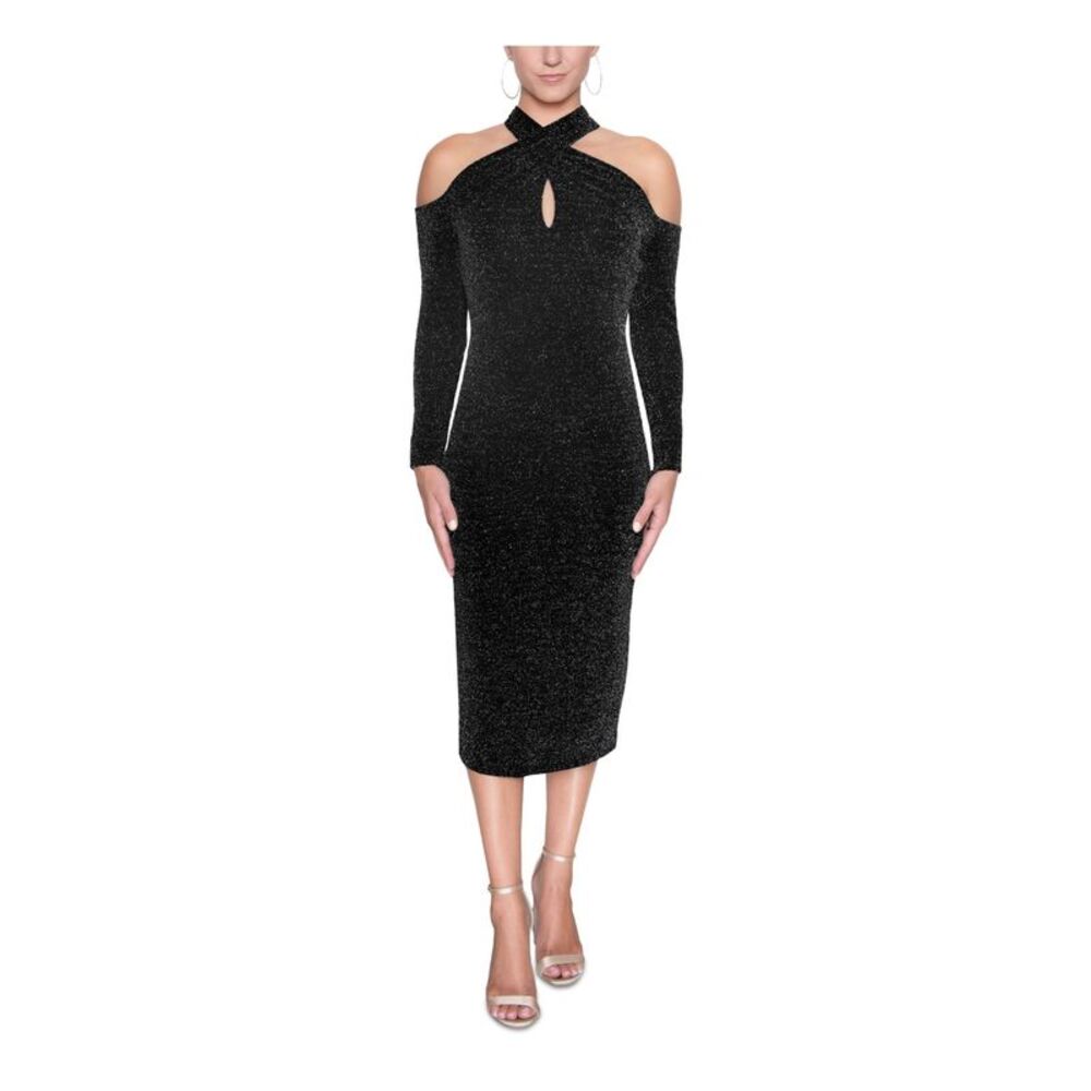 RACHEL RACHEL ROY Womens Black Long Sleeve Knee Length Cocktail Sheath Dress XS